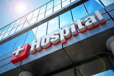 Exterior of a modern hospital building.